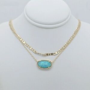 Kendra Scott Elisa Aqua Kyocera Opal Double Chain Pendant NWT
